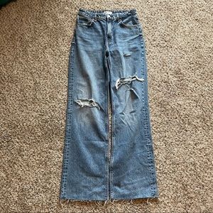 Zara distressed wide leg jeans